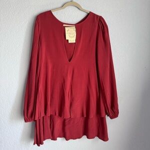 Free People Tiered Long Sleeve Cutout Peep Hole Oversized Mini Dress